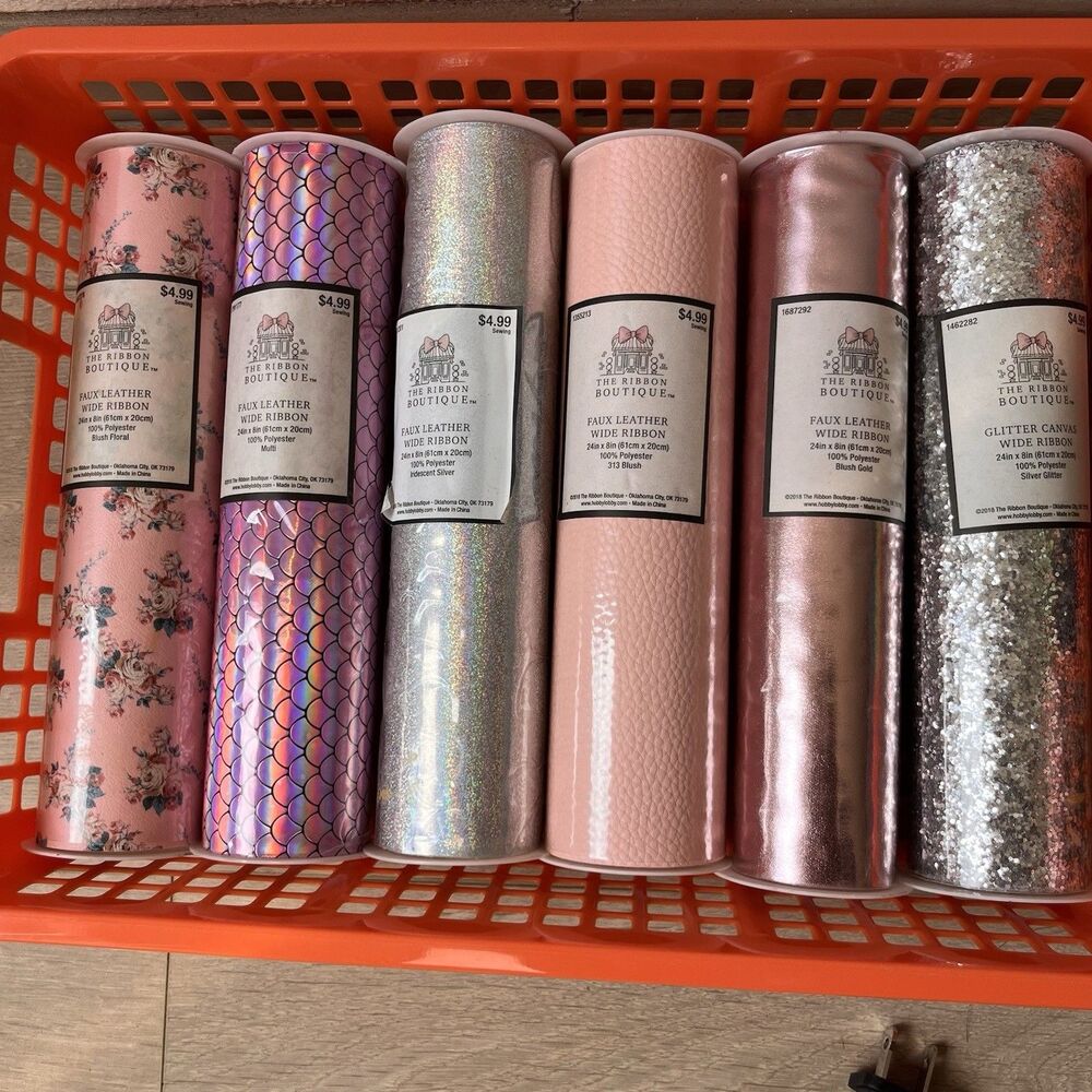 The Ribbon Boutique Faux Leather Glitter Wide Ribbon Spool 8in Polyester